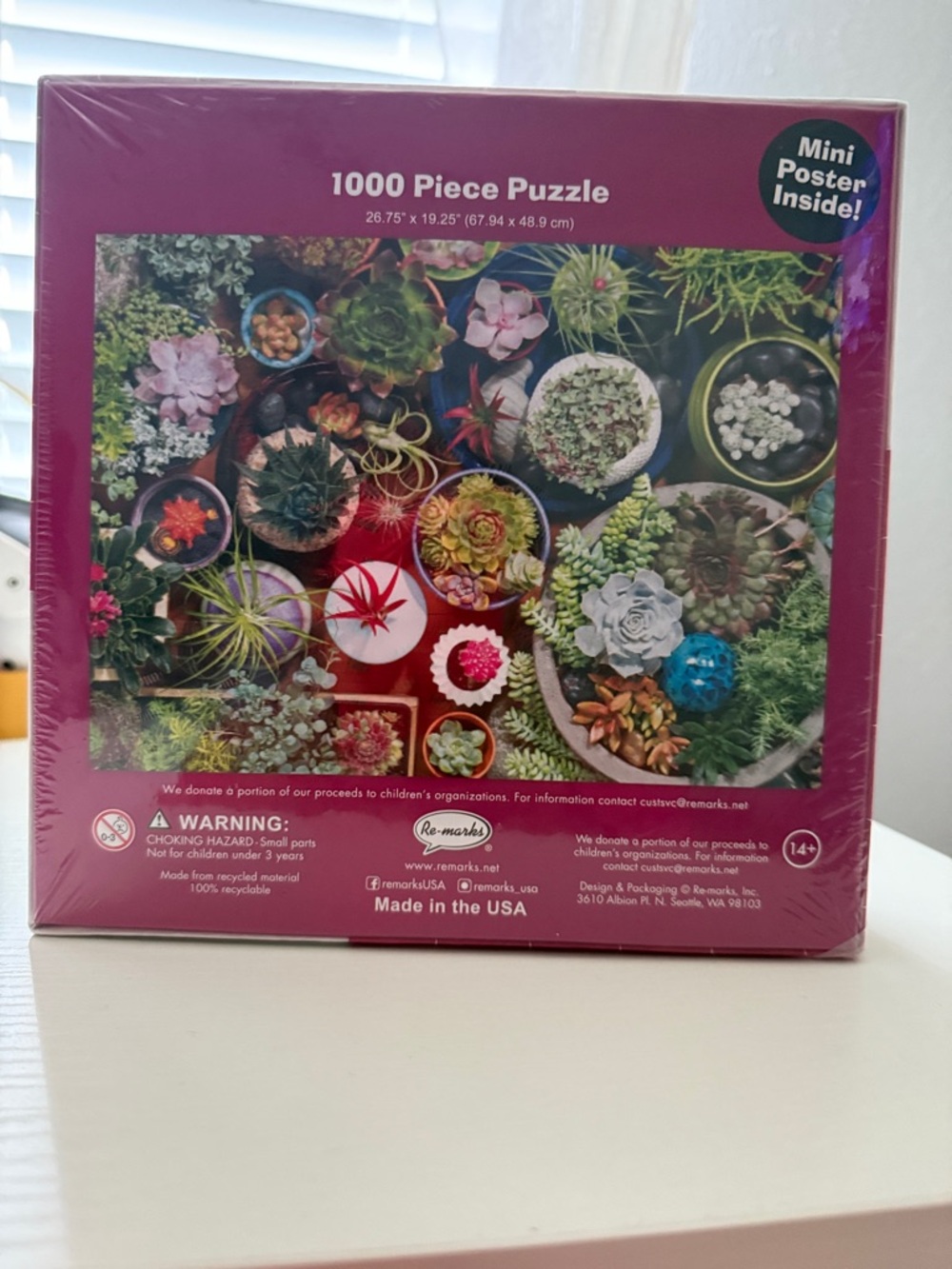 New with 1000 Piece Succulent Puzzle - Bright Magenta Box mini poster